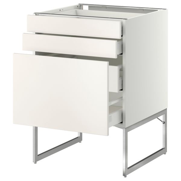 Напольный шкаф 3 фронтальных панели, 2 нижних, 2 средних ящика МЕТОД / МАКСИМЕРА, белый, Веддинге белый - схема-чертеж с размерами