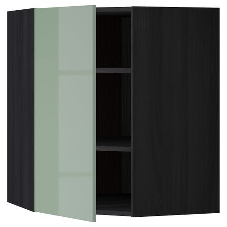 Угловой навесной шкаф с полками МЕТОД, черный, Калларп светло-зеленый