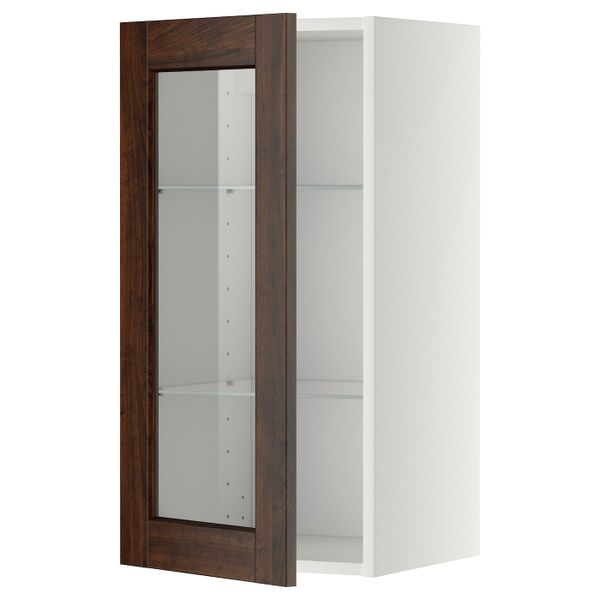 Навесной шкаф/полки/стеклян дверца, белый/Эдсерум коричневый 40x80 см IKEA METOD МЕТОД 994.452.48 - фото 1