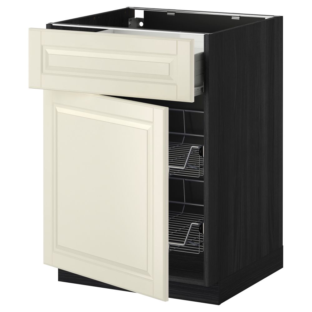 Напольный шкаф с проволочной корзиной, ящиком, дверью МЕТОД / ФОРВАРА, черный, Будбин белый с оттенком - схема-чертеж с размерами