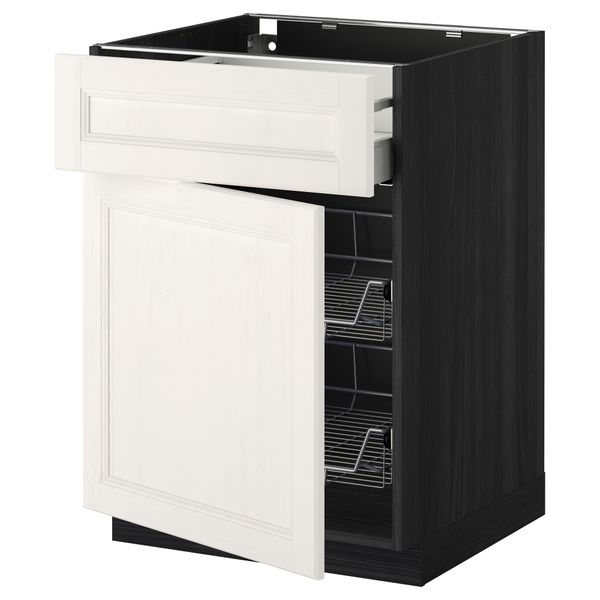 Напольный шкаф с проволочной корзиной, ящиком, дверью МЕТОД / МАКСИМЕРА, черный, Лаксарби белый - схема-чертеж с размерами