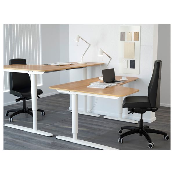 Угловой письменный стол левосторонний трансформер БЕКАНТ, дубовый шпон, белый (160x110 см) - схема-чертеж с размерами