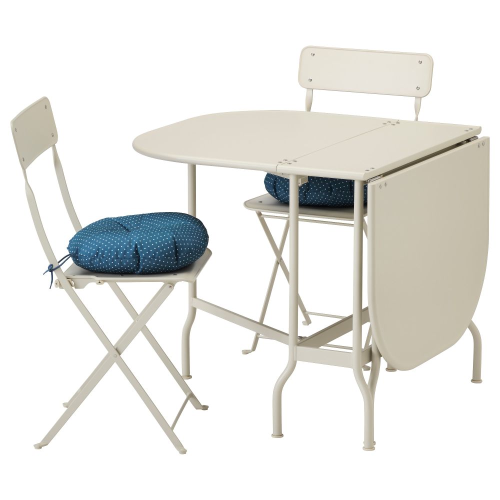 Стол+2 складных стула для сада САЛЬТХОЛЬМЕН, бежевый, Иттерон синий - фото 1