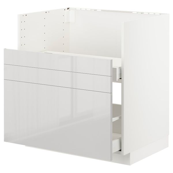 Шкаф под мойку БРЕДШЁН/2фасада/2ящика, белый/Рингульт светло-серый 80x60 см IKEA METOD МЕТОД 392.990.80 - фото 1