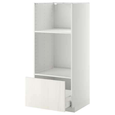 Высокий шкаф с ящиком для духовки/СВЧ МЕТОД / МАКСИМЕРА, белый, Росдаль белый (60x60x140 см)