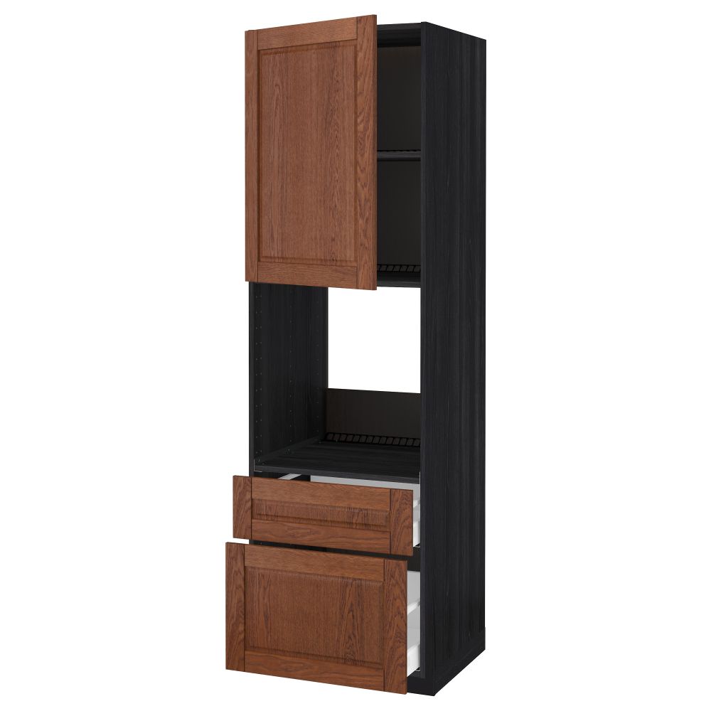 Высокий шкаф для духовки + дверь, 2 ящика МЕТОД / МАКСИМЕРА, черный, Филипстад коричневый - схема-чертеж с размерами