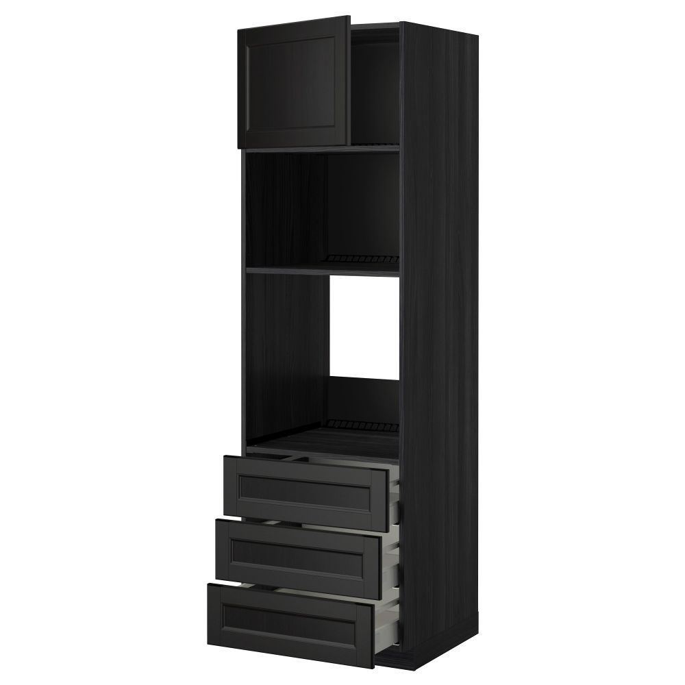 Высокий шкаф для духовки/СВЧ дверца, 3 ящика МЕТОД / МАКСИМЕРА, черный, Лаксарби черно-коричневый - фото 1