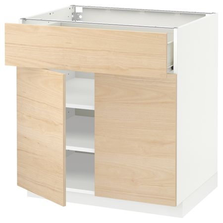 Напольный шкаф + ящик/2дверцы, белый/Аскерсунд под светлый ясень 80x60 см IKEA МЕТОД / ФОРВАРА 092.187.40