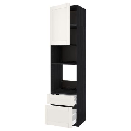 Высокий шкаф для духовки/СВЧ дверца, 2 ящика МЕТОД / МАКСИМЕРА, черный, Сэведаль белый