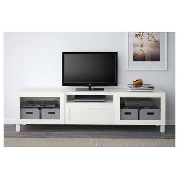 Тумба под ТВ, ХАНВИКЕН/СТУББАРП белый прозрачное стекло, 180x40x48 см IKEA БЕСТО 892.819.16 - фото 3