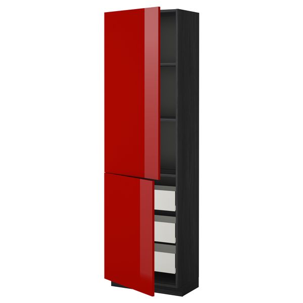 Высокий шкаф + полки, 3 ящика, 2 дверцы МЕТОД / ФОРВАРА, черный, Рингульт красный - схема-чертеж с размерами