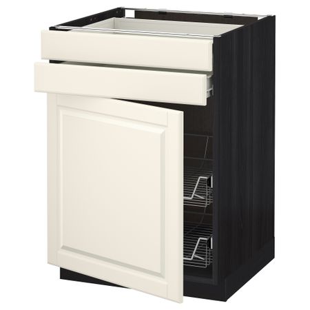 Напольный шкаф, дверца, 2 ящика, проволочных корзин МЕТОД / ФОРВАРА, черный, Будбин белый с оттенком