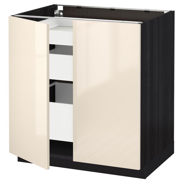 Напольный шкаф с 2 дверцами, 3 ящиками МЕТОД / МАКСИМЕРА, черный, Рингульт кремовый (80x60 см) - схема-чертеж с размерами