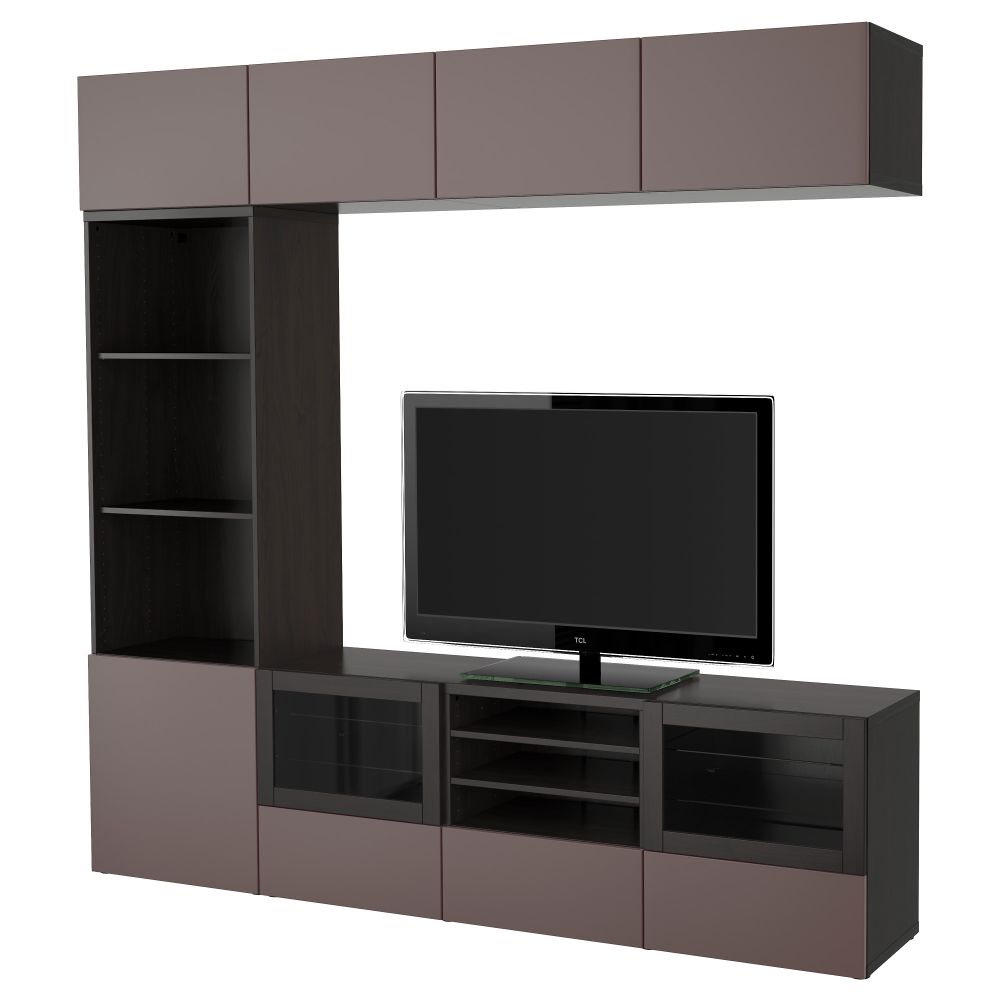 Шкаф для ТВ, комбинированный, стекляные дверцы БЕСТО, черно-коричневый, Вальвикен темно-коричневый, прозрачное стекло - фото 1