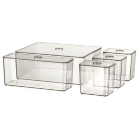 Контейнер с крышкой, 5 шт, дымчатый 24x20x10 см IKEA GODMORGON ГОДМОРГОН 104.002.72