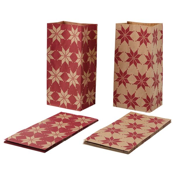 Бумажный пакет, орнамент «звезды» красный/коричневый 15x30 см IKEA VINTER 2021 ВИНТЕР 2021 004.996.12 - фото 1