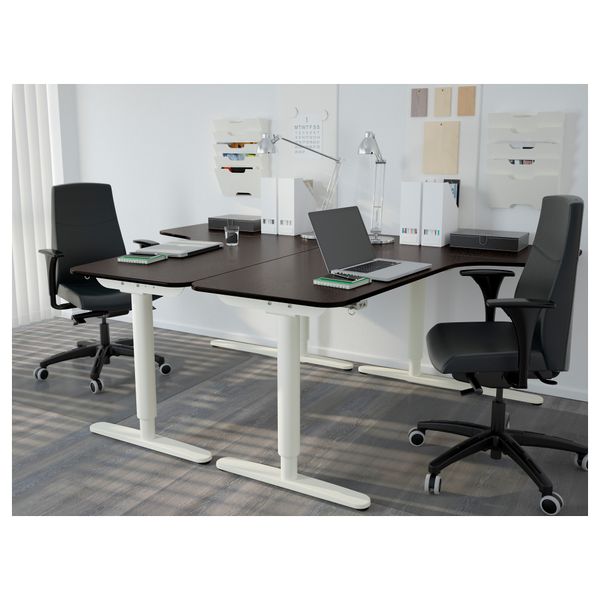 Угловой письменный стол левосторонний БЕКАНТ, черно-коричневый, белый (160x110 см) - фото 3