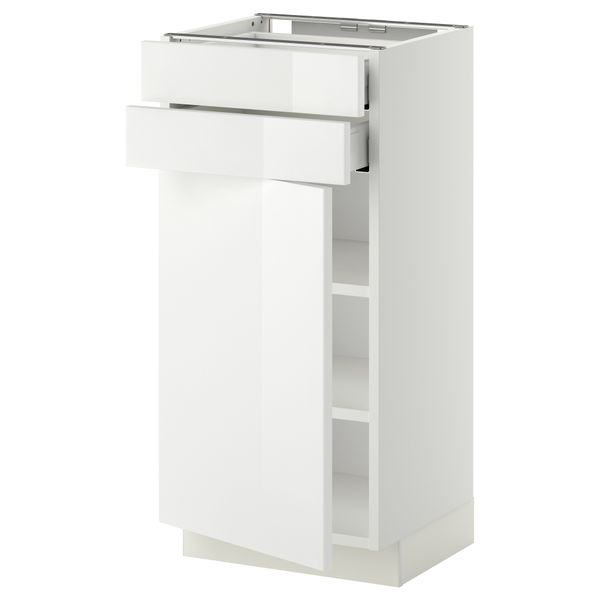 Напольный шкаф с дверцей, 2 ящиками МЕТОД / МАКСИМЕРА, белый, Рингульт белый - схема-чертеж с размерами