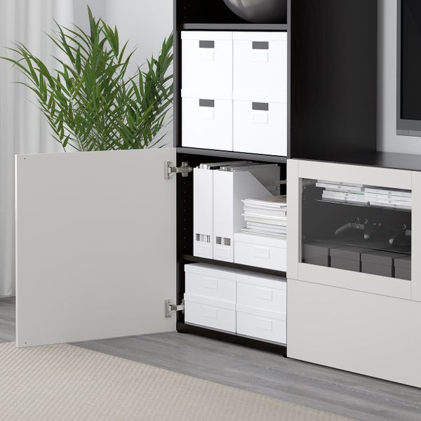 Шкаф для ТВ, комбинированный, стекляные дверцы, черно-коричневый, Лаппвикен светло-серый прозрачное стекло 240x40x230 см IKEA - фото 4