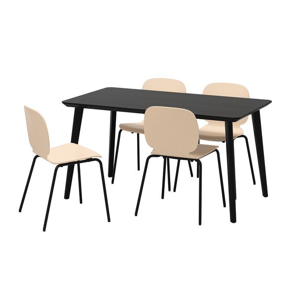 Стол и 4 стула ЛИСАБО / СВЕН-БЕРТИЛЬ, черный, береза (140x78 см) - фото 1