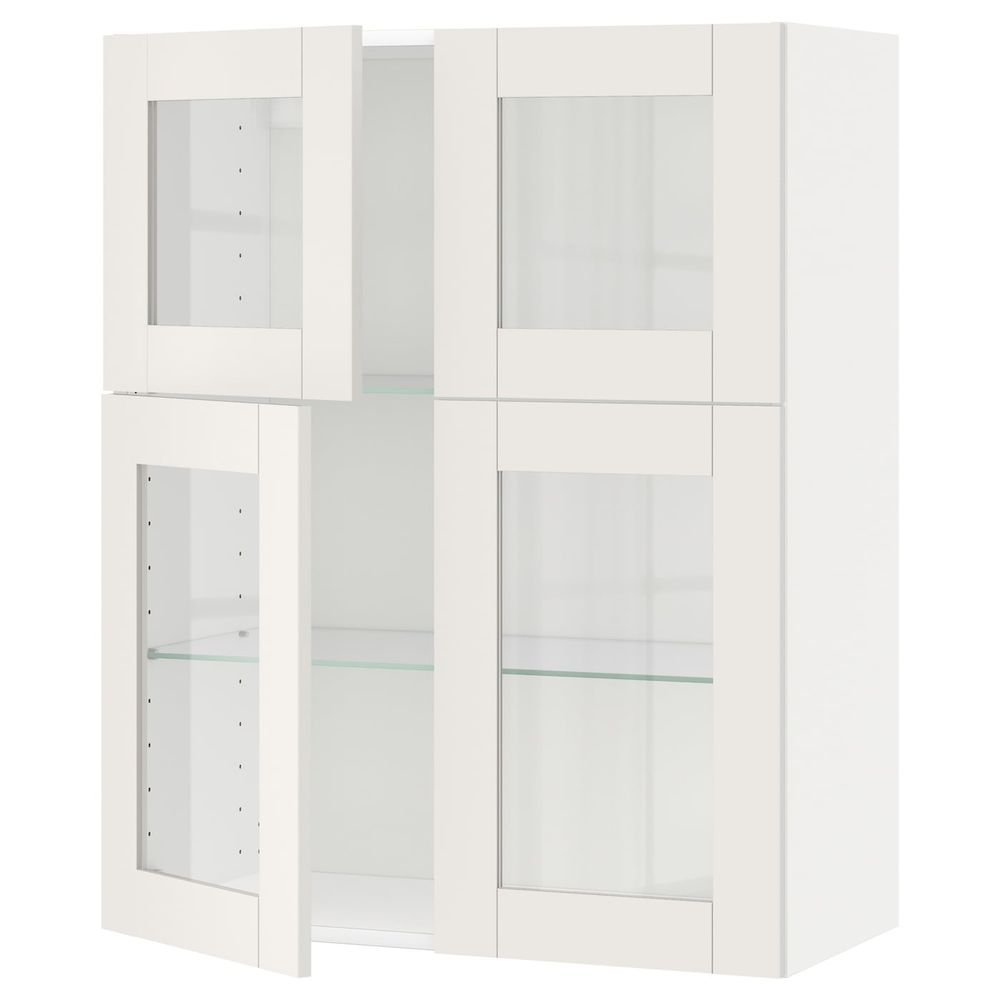 Навесной шкаф с полками, 4 стекло дв, белый/Сэведаль белый 80x100 см IKEA METOD МЕТОД 192.232.46 - фото 1