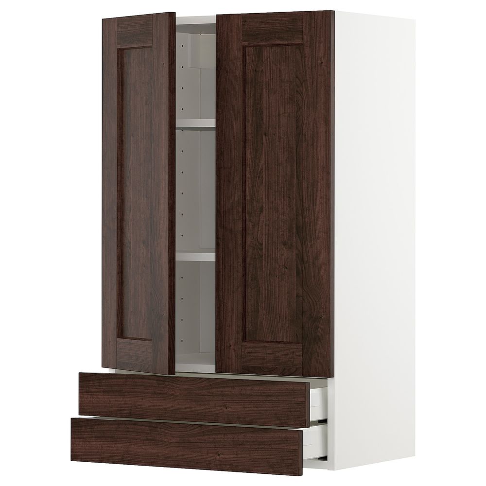 Навесной шкаф/2дверцы/2ящика, белый/Эдсерум коричневый 60x100 см IKEA METOD МЕТОД 193.020.69 - фото 1