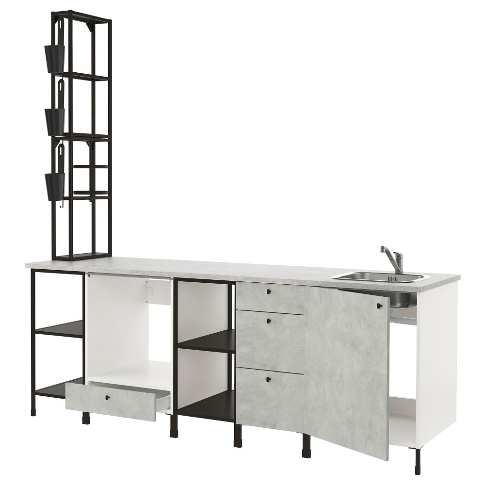 Кухня, 243x63.5x241 см, антрацит, под бетон IKEA BEGIVENHET БЕГИВЕНХЕТ 493.380.62 - фото 1