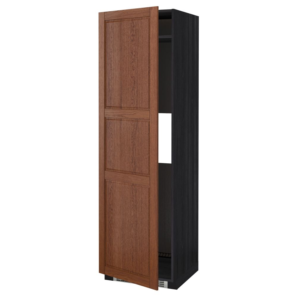 Высокий шкаф для холодильника или морозильника, с дверцами МЕТОД, черный, Филипстад коричневый (60x60x200 см) - схема-чертеж с размерами