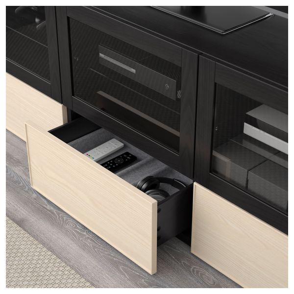 Тумба под ТВ, с дверцами и ящиками БЕСТО, черно-коричневый Синдвик, Инвикен ясеневый шпон (180x40x64 см) - фото 3