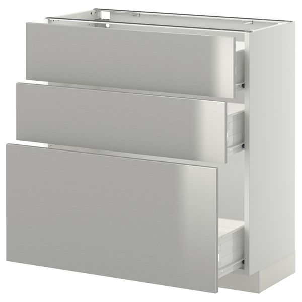 Напольный шкаф с 3 ящиками МЕТОД / ФОРВАРА, белый, Гревста нержавеющ сталь - схема-чертеж с размерами