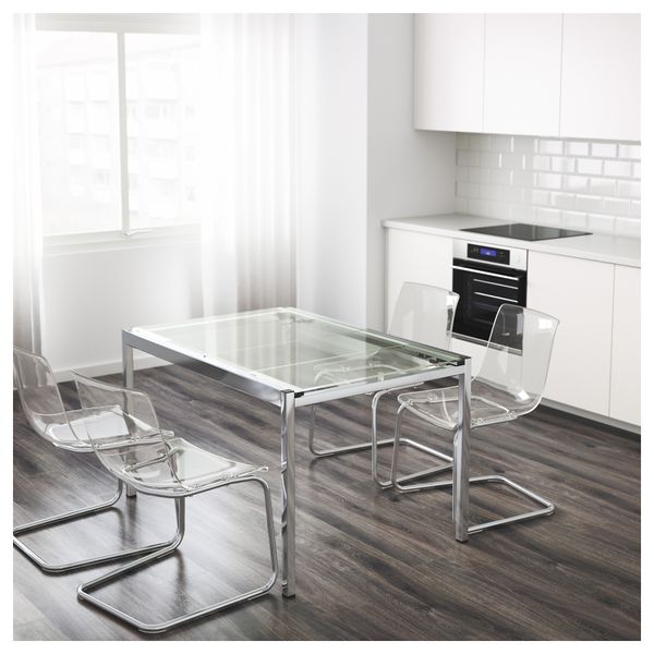 Раздвижной стол ГЛИВАРП, прозрачный, хромированный (125/188x85 см) - фото 2
