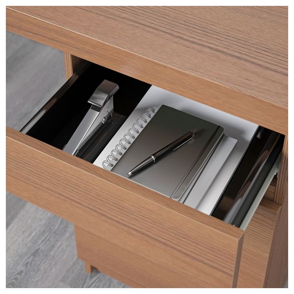 Письменный стол МАЛЬМ, коричневая морилка ясеневый шпон (140x65 см) - фото 4