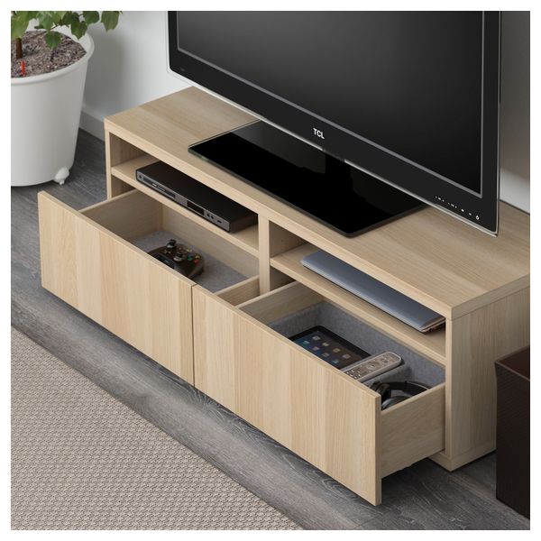 Шкаф для ТВ, комбинированный, стекляные дверцы БЕСТО, Лаппвикен, Синдвик под беленый дуб, прозрачное стелко (120x20/40x166 см) - фото 3