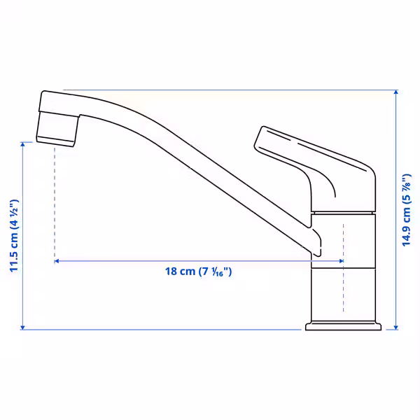 KALLSJÖN Кран для холодной воды - хромированный - схема-чертеж с размерами