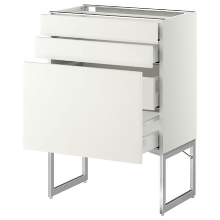 Напольный шкаф 3 фронтальных панели, 2 нижних, 2 средних ящика МЕТОД / МАКСИМЕРА, белый, Хэггеби белый