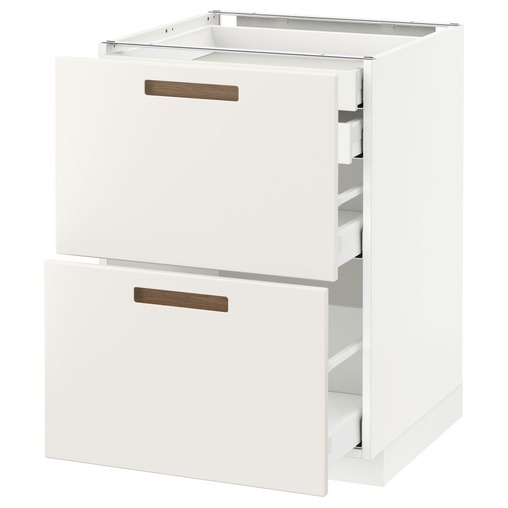 Напольный шкаф 2 фронтальные панели, 2 нижних, 1 средний, 1 высокий ящик МЕТОД / МАКСИМЕРА, белый, Мэрста белый - схема-чертеж с размерами
