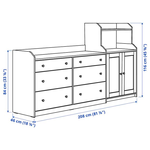 Комбинация для хранения, белый 208x116 см IKEA HAUGA ХАУГА 093.881.53 - схема-чертеж с размерами