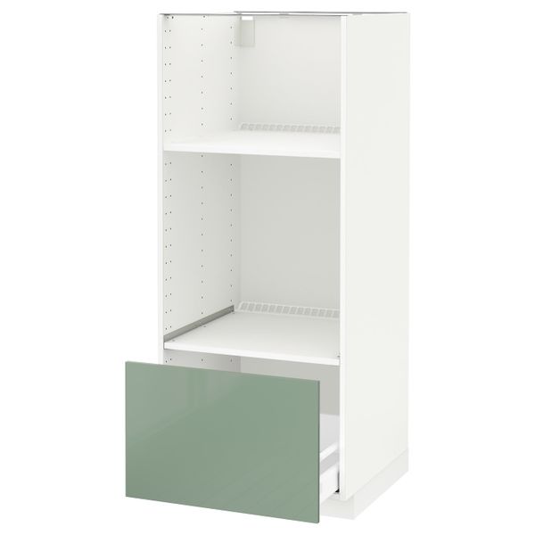 Высокий шкаф с ящиком для духовки/СВЧ, белый, Калларп светло-зеленый, 60x60x140 см IKEA МЕТОД / МАКСИМЕРА 692.461.27 - фото 1