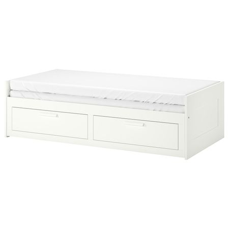 Кушетка с 2 матрасами, 2 ящиками, белый/Малфорс жесткий 80x200 см IKEA BRIMNES БРИМНЭС 892.111.84