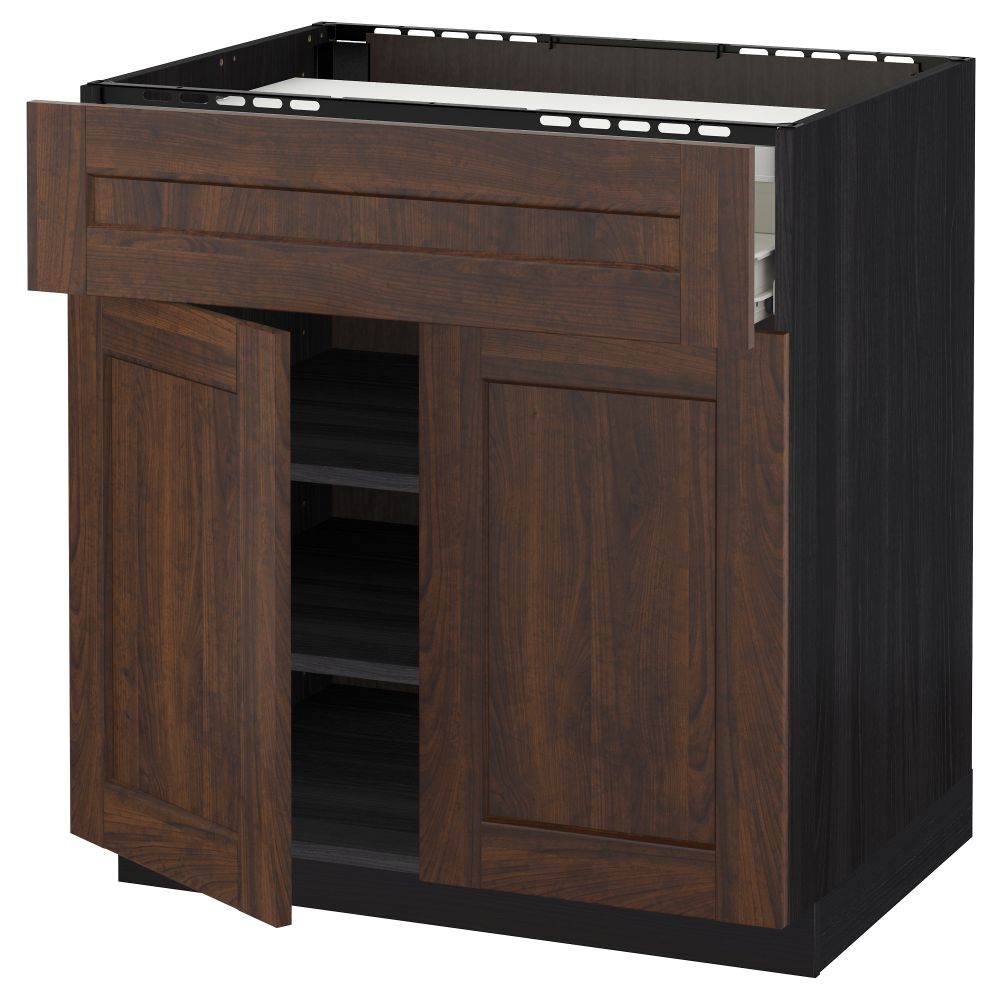 Напольный шкаф для варочной панели, ящик, полка, 2 дверцы МЕТОД / ФОРВАРА, черный, Эдсерум коричневый (80x60 см) - схема-чертеж с размерами