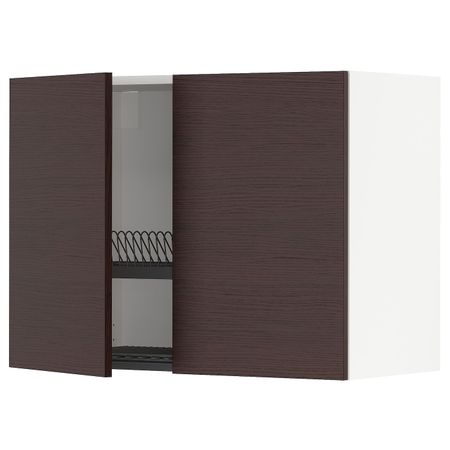 Навесной шкаф с сушилкой/2дверцы, белый Аскерсунд/темно-коричневый под ясень 80x60 см IKEA METOD МЕТОД 794.460.55