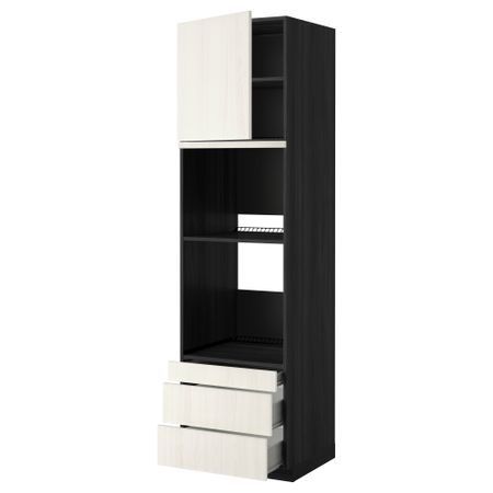 Высокий шкаф для духовки комбинированный, духовка + дверца, 3 ящика МЕТОД / ФОРВАРА, черный, Росдаль белый