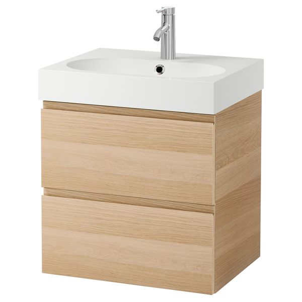 Шкаф для раковины с 2 ящиками ГОДМОРГОН / БРОВИКЕН, под беленый дуб (60x49x68 см) - схема-чертеж с размерами