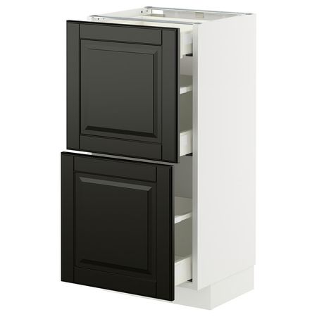 METOD / MAXIMERA Напольный шкаф/2 фасада/3 ящика - белый/Bodbyn чёрный 40x37 см