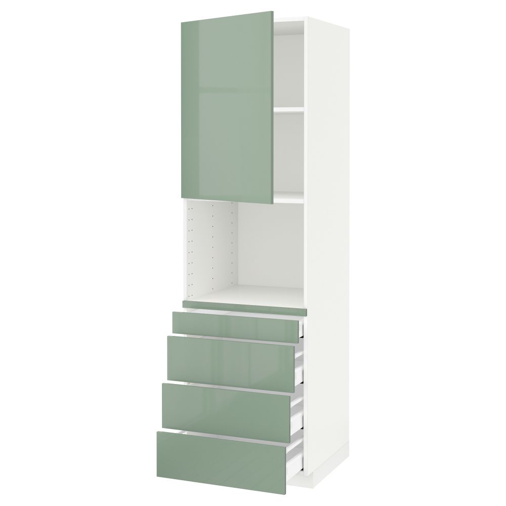 Высокий шкаф для комбинированния СВЧ, 4 ящика МЕТОД / МАКСИМЕРА, белый, Калларп светло-зеленый (60x60x200 см) - схема-чертеж с размерами