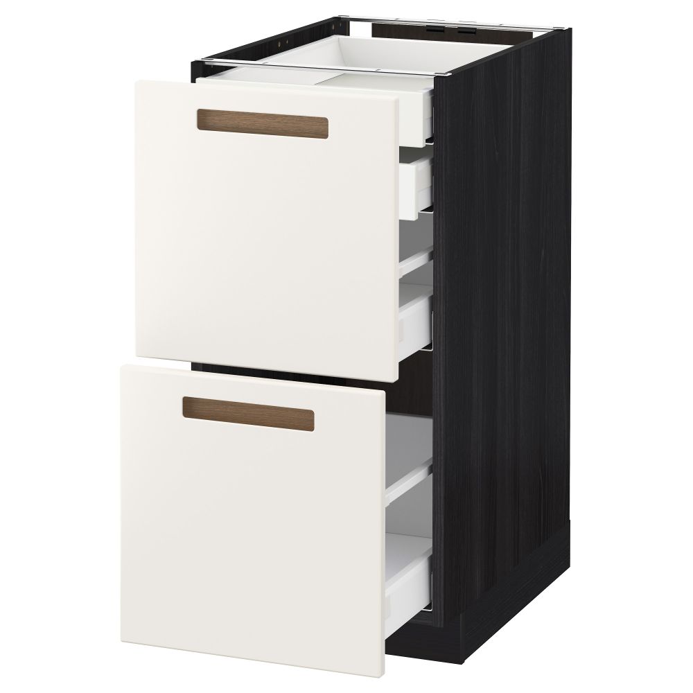 Напольный шкаф 2 фронтальные панели, 2 нижних, 1 средний, 1 высокий ящик МЕТОД / МАКСИМЕРА, черный, Мэрста белый - схема-чертеж с размерами
