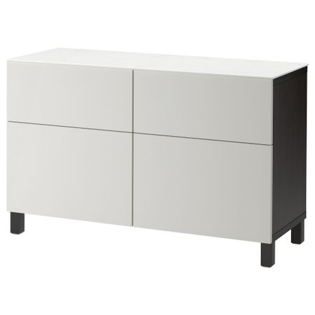 Комбинация для хранения с дверцами, ящиками БЕСТО, черно-коричневый, Лаппвикен светло-серый (120x42x74 см)