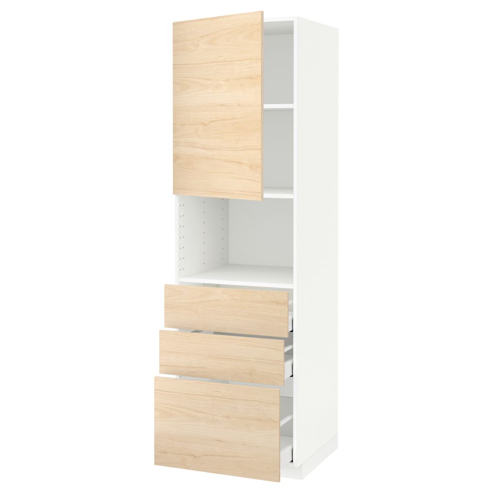 Высокий шкаф для/СВЧ+дверца/3 ящика МЕТОД / МАКСИМЕРА, белый, Аскерсунд под светлый ясень ясень - схема-чертеж с размерами