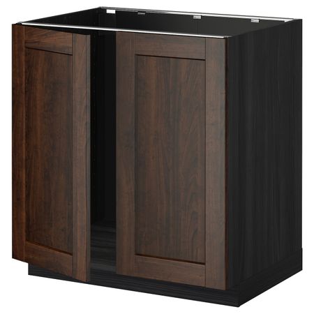 Напольный шкаф для раковины + 2 двери, черный/Эдсерум коричневый 80x60 см IKEA МЕТОД 892.268.21