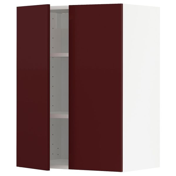 Навесной шкаф с полками/2дверцы, белый Калларп/глянцевый темный красно-коричневый 60x80 см IKEA METOD МЕТОД 794.468.66 - фото 1